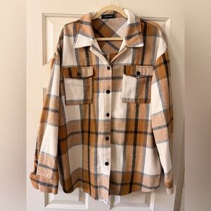 Tan and Cream Plaid Utility Jacket